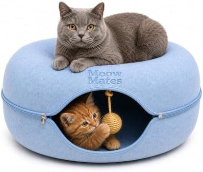 Peekaboo Cat Cave Large Cat Bed, Donut Scratcher Cat Bed for Indoor Cats