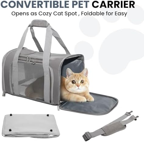 Soft-Sided Cat Carrier 18x11x11 in Expandable Travel Pet Bag 15LBS