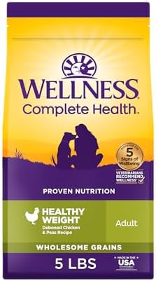 Wellness Complete Health Healthy Weight Adult Dry Dog Food, Wholesome Grain Kibble, Chicken and Peas Recipe, 5 lb Bag