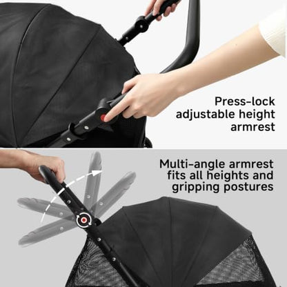 Dog Stroller for Large & Medium Dogs (Up to 66 lbs), Pet Stroller for 2 Small Dogs with Adjustable Handle & Canopy, Sun Shades, Storage Organizer, Oxford Fiber, Foldable & Ventilated