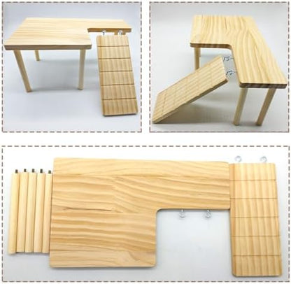 Wooden Hamster Platform with Ladder Rat Climbing Activity Playground Platform Cage Accessories Decor for Dwarf Syrian Hamster Gerbil Rat Mice (Right)