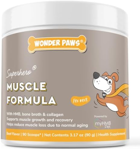 Premium Canine Mobility & Strength Supplement for Dogs – Helps Maintain Healthy Muscle Mass, Recovery & Performance – with Clinically Studied HMB, Bone Broth & Collagen – 3.17 oz