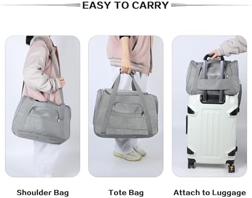 FluffyDream Pet Travel Carrier Soft Sided Portable Bag for Cats, Small Dogs, Kittens or Puppies, Collapsible, Durable, Airline Approved, Travel Friendly (Grey, 17.0" L x 10.0" W x 11.0" H) (Grey)