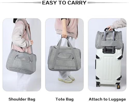 FluffyDream Pet Travel Carrier Soft Sided Portable Bag for Cats, Small Dogs, Kittens or Puppies, Collapsible, Durable, Airline Approved, Travel Friendly (Grey, 17.0" L x 10.0" W x 11.0" H) (Grey)