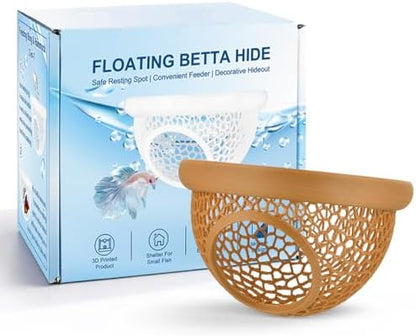 Floating Betta Hide & Shrimp Cave – 3D Printed Aquarium Hammock, Feeder & Rest Spot – Floating Betta Log & Cave Decor for Nano Tanks, Corydoras, Shrimp & Small Fish – Safe PLA, Patent Pending