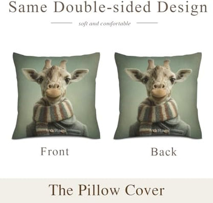 InkRain Winter Animal Cute Giraffe Pillow Cover 26x26 Inch Set of 2 Home Decor Decorative Cotton Linen Illustration Pillowcases for Living Room House Sofa