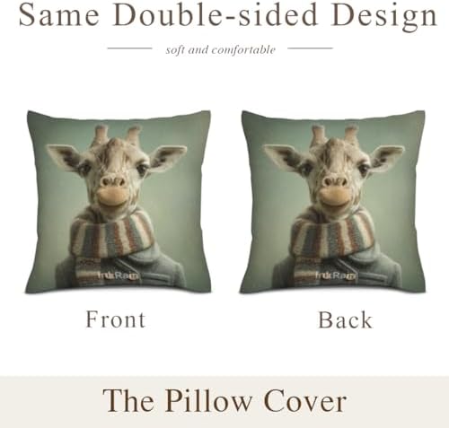 InkRain Winter Animal Cute Giraffe Pillow Cover 18x18 Inch Set of 2 Home Decor Decorative Cotton Linen Illustration Pillowcases for Living Room House Sofa