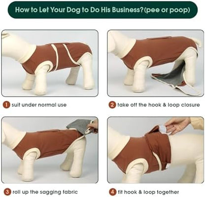 Kuoser Dog Recovery Suit, Female Male Spay Neuter Surgery Suit, Brown, XL