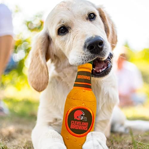 Pets First NFL Cleveland Browns Beer Bottle Plush Dog&CAT Squeak Toy-Cutest Stadium SODA Bottle Snack Plush Toy for Dogs&Cats with Inner Squeaker & Beautiful Football Team Name/Logo 10 x 3 x 3 Inches
