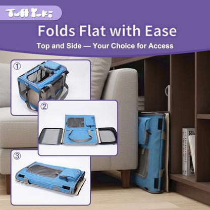 Pet Carrier for Medium-Small Cats, Collapsible Cat Carrier and Soft-Sided Pet Carrier for Medium Big Cats and Puppy Up to 17lbs, 2-Way Entry with Privacy Cover, Travel Bag L18.12”X11.81”X11.81”