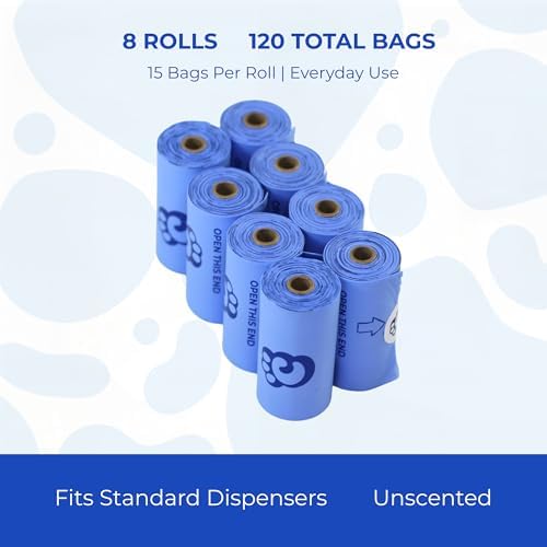 Eco-Friendly Dog Poop Bags – 120 Unscented Cornstarch Bags (8 Rolls, 9x13), Leak-Proof – Earth-Safe Pet Waste Bags