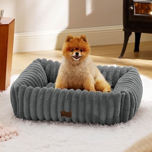 Bedsure ComfyFleece™ Dog Bed for Small Medium Dogs Washable,25in Warm Grey