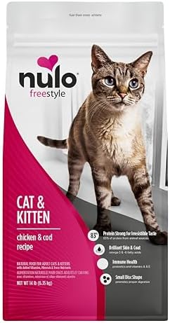 Nulo Freestyle Cat & Kitten Dry Food - Chicken & Cod Recipe, High Protein Grain Free Cat Food, Natural Kibble with Probiotics & Omega Fatty Acids, 14lb Bag