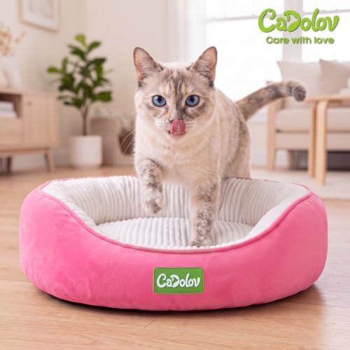 Round Cat Bed, Washable Small Medium Dog Beds, Pink 25in