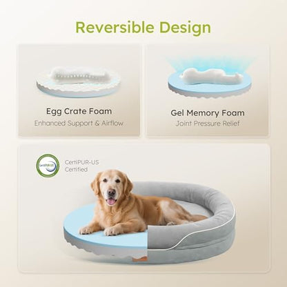 CWAWZ XL Orthopedic Dog Bed, Extra Large Dog Bed, Dog Sofa for Large Sized Dogs with Full-Surround Bolsters, Dual-Sided Dog Cooling Bed with Memory Foam, Washable Sofa with Nonslip Bottom, Light Grey