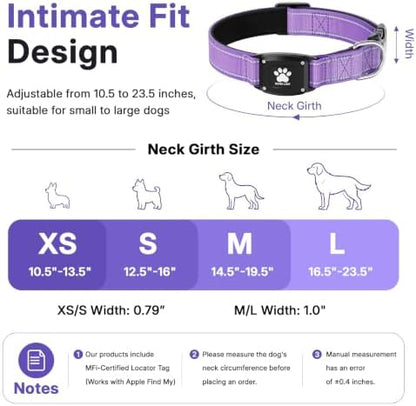 GPS Dog Collar with Tracker, Waterproof, No Monthly Fee, Purple, L