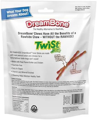 DreamBone Peanut Butter Twist Sticks Rawhide-Free Dog Treats, 50 Count
