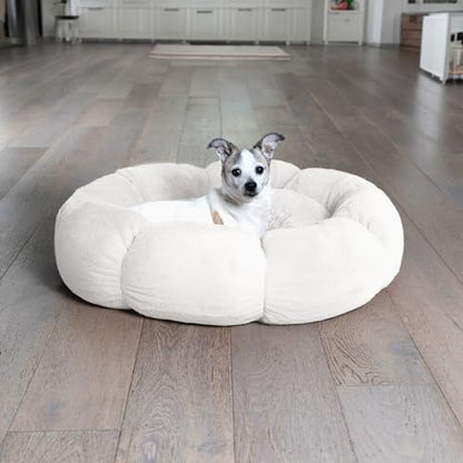 Sherry Kline Pets “Daisy Round” Donut Shape Calming Bed for Dogs and Cats, from Soft Faux Fur, Available in 4 Sizes, Machine Washable