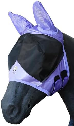 T TEKE Fine Mesh Horse Fly Mask w/Ears, UV Blocking 3D Eye Visor with Extra Fleece Cushioned Forehead, Protection from Insect Pests