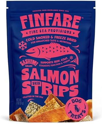 Finfare Freeze Dried Salmon Skin Treats for Dogs, 2oz Strips