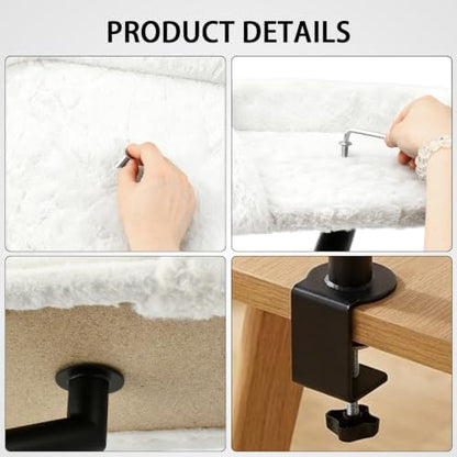 Clamp-On Desk Cat Bed, 16"x12" Cat Spacious Nest, White