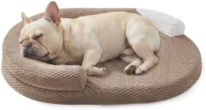 JOEJOY Orthopedic Dog Bed Medium Size Dogs, Waterproof Washable Oval Dog Beds with Removable Cover, Egg-Crate Memory Foam Pet Bed with Bolster Sides & Non-Skid Bottom, Brown, 28''x20''