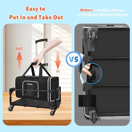 Petskd Small Pet Carrier 17"x12"x8.5" with Wheels Airline Approved, Black