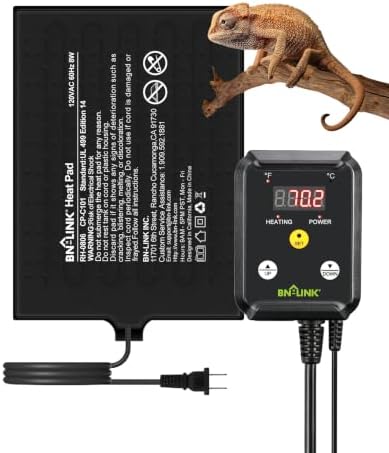BN-LINK Durable Reptile Heating Pad 6" X 8" with Digital Thermostat Under Tank Heater Terrarium Warmer Combo Set for Turtles, Lizards, Frogs, and Other Reptiles