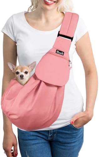 SlowTon Dog Carrier Sling - Thick Padded Shoulder Strap Adjustable, Peach S