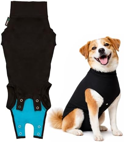 Suitical Recovery Suit for Dogs - Dog Surgery Recovery Suit with Clip-Up System - Breathable Fabric for Spay, Neuter, Incontinence - Back 24-28.3 in, Weight 48-60 lbs Medium +, Black