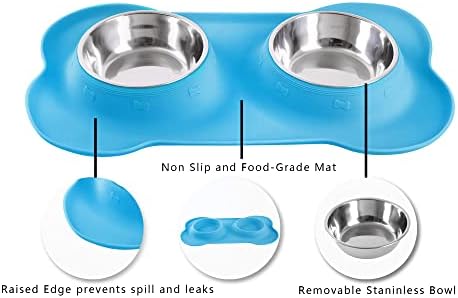 Hubulk Pet Dog Bowls 2 Stainless Steel Dog Bowl with No Spill Non-Skid Silicone Mat + Pet Food Scoop Water and Food Feeder Bowls for Feeding Small Medium Large Dogs Cats Puppies (Small, Turquoise)