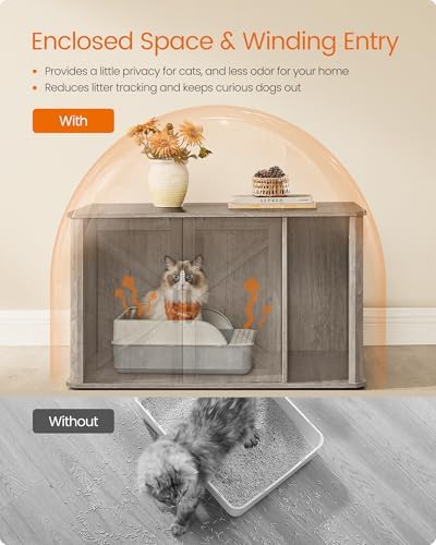 Feandrea Double Cat Litter Box Enclosure for 2 Cats, Front Entry