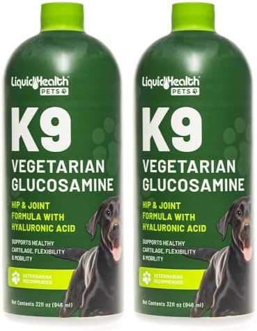 LIQUIDHEALTH Pets K9 Vegetarian Liquid Glucosamine Juice for All Dogs Canines with Chondroitin, MSM, Omega 3, Antioxidants, Hyaluronic Acid - Dog Vitamin Oil for Hip & Joint Health - USA Made (2 Pack)