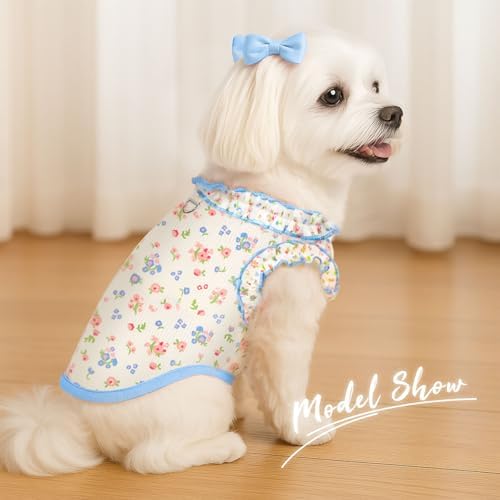 2 Pack Floral Dog & Cat Dress with Tutu Skirt - Breathable Stretch Pet Clothes for Small Dogs Girl Cats & Puppies Birthday Party Outfit (2pack,Pink&Blue,XX-Large)