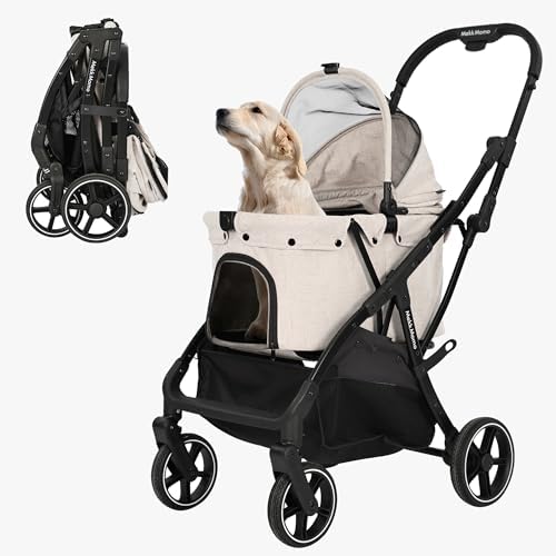 Pet Stroller for Small Medium Dogs & Cats Up to 45 lbs,Travel Lite Collapsible All Terrain 4 Wheels for Jogging Running,One Hand Auto Foldable Dog Stroller,Grey