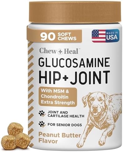 Dog Glucosamine Chews, 90 Count - Hip and Joint Supplement for Dogs - MSM, Chondroitin for Joint and Cartilage Health - Puppies and Seniors, Small and Large Breeds, Peanut Butter Flavor
