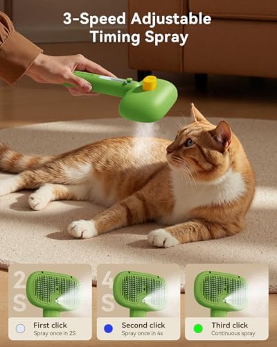 ROJECO 3-in-1 Pet Steam Brush,Spray Hair Removal Detangling Comb,Green