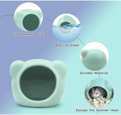 Ceramic Hamster House, Cute Animal Shaped Hamster Cave, Summer Cool Small Animal Hideout Habitat Decor for Dwarf Hamsters, Small Gerbils (Grey)