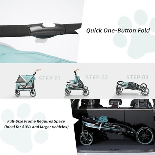 EchoSmile Dog Stroller for Large Dogs, 135lbs Weight Extra Large Pet Stroller, 4 Wheels Cats & Dogs Carrier with Brakes, Breathable Mesh Windows & Pocket, Green