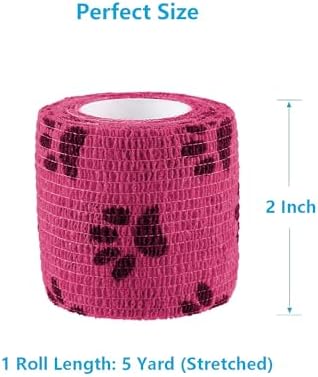WePet Pet Wrap, Self-Adhesive, Only Sticks to Itself, Non-Woven Tape for Dog Legs, Paws, Wounds, First Aid Cohesive Gauze for Horse, Cat, Bird, Animal, 6 Rolls, 2 Inch, Pawprints B