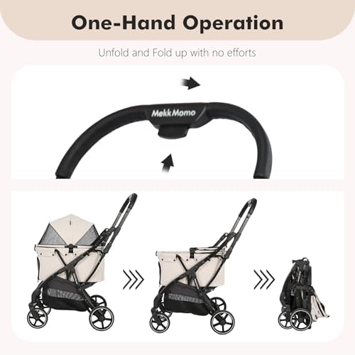 Pet Stroller for Small Medium Dogs & Cats Up to 45 lbs,Travel Lite Collapsible All Terrain 4 Wheels for Jogging Running,One Hand Auto Foldable Dog Stroller,Grey
