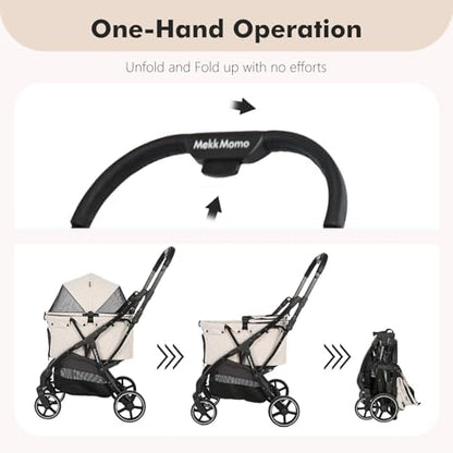Pet Stroller for Small Medium Dogs & Cats Up to 45 lbs,Travel Lite Collapsible All Terrain 4 Wheels for Jogging Running,One Hand Auto Foldable Dog Stroller,Grey