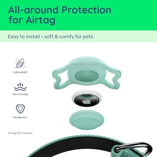 Premium Airtag Dog Collar，with IP68 Waterproof AirTag Holder,Green,XL