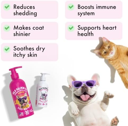 Wild Alaskan Salmon Oil for Dogs & Cats - Pure Fish Omega 3 6 9 Liquid EPA DHA Fatty Acids - Skin & Coat Supplement - Supports Joint Function, Brain, Eye, Immune & Heart Health - Made in USA 32 oz
