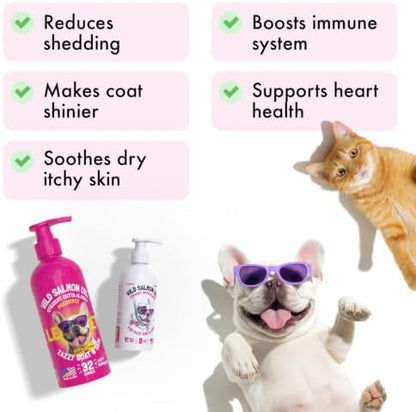 Wild Alaskan Salmon Oil for Dogs & Cats - Pure Fish Omega 3 6 9 Liquid EPA DHA Fatty Acids - Skin & Coat Supplement - Supports Joint Function, Brain, Eye, Immune & Heart Health - Made in USA 32 oz