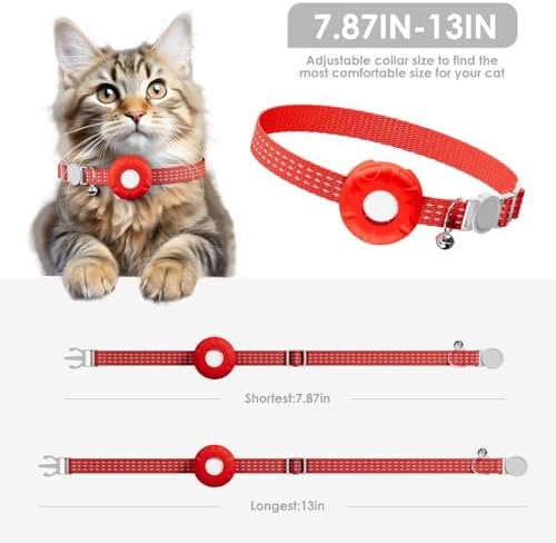 GPS Tracker for Cats, Cat Tracker, Compatible with Apple Find My App (Only iOS), No Monthly Fee, Waterproof, Breakaway Collar Included (White Tracker, Red Cat Collar)