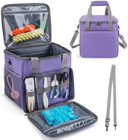SMYV Pet Grooming Bag for Dog Grooming Supplies, Dog Tote Travel Bag for Pets Grooming Tools Kit Accessories - Light Purple
