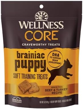 Wellness CORE Brainiac Soft Puppy Training Treats, Natural, Grain Free, Beef and Turkey Recipe, 6 oz Bag