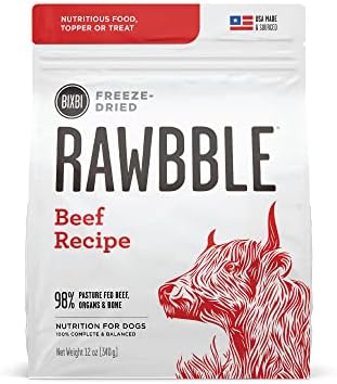 BIXBI Liberty Freeze-Dried Dog Food Topper & Treats, Beef – 98% Meat & Organs, No Refrigeration – USA Made, 12 oz