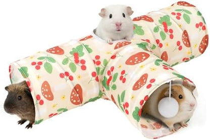 Rypet Guinea Pig Tunnel Hideout 3-Way Collapsible Small Pet Tubes, Cherry